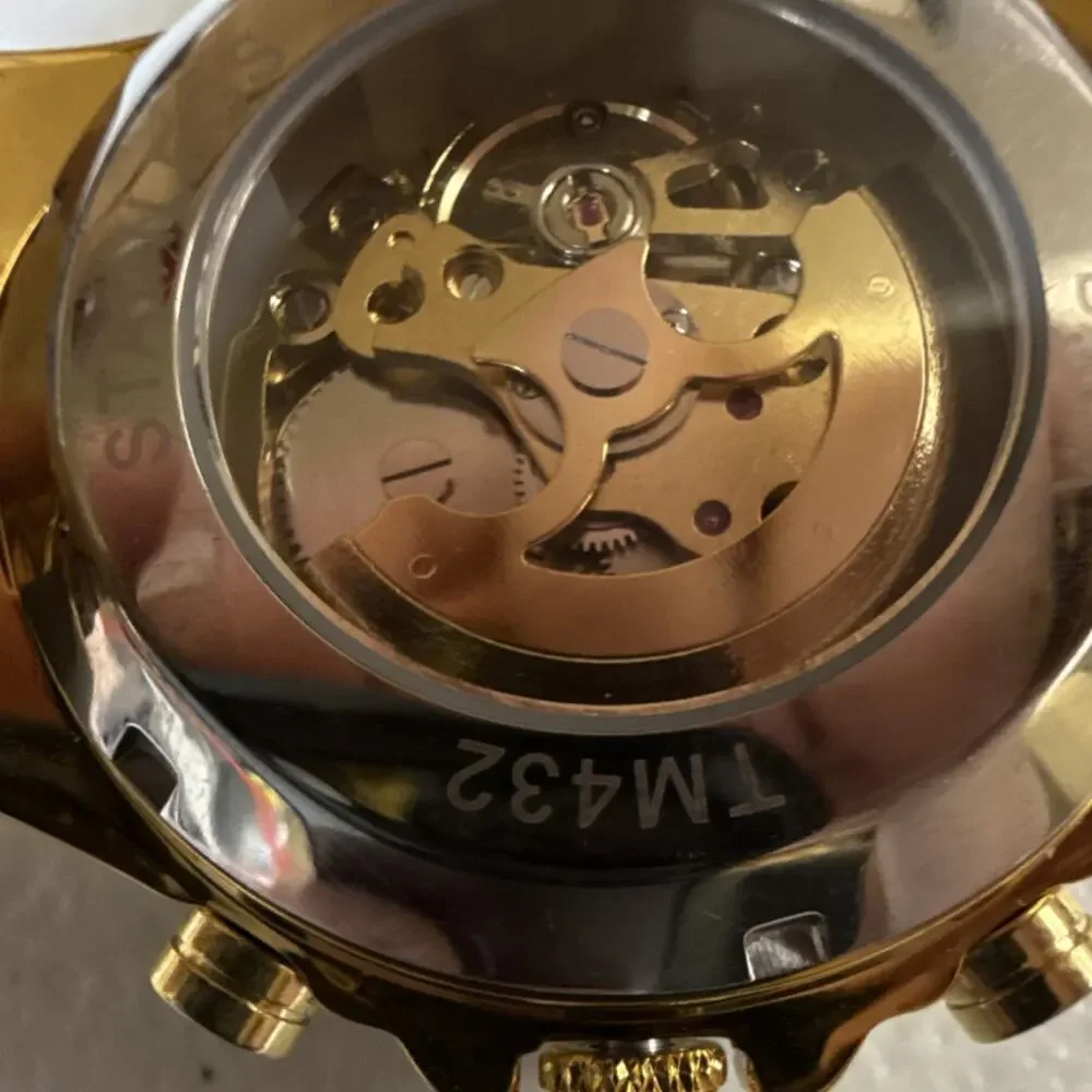 Winner TM432 Men's Wristwatch Gold Skeleton Automatic Tachymeter (B18)